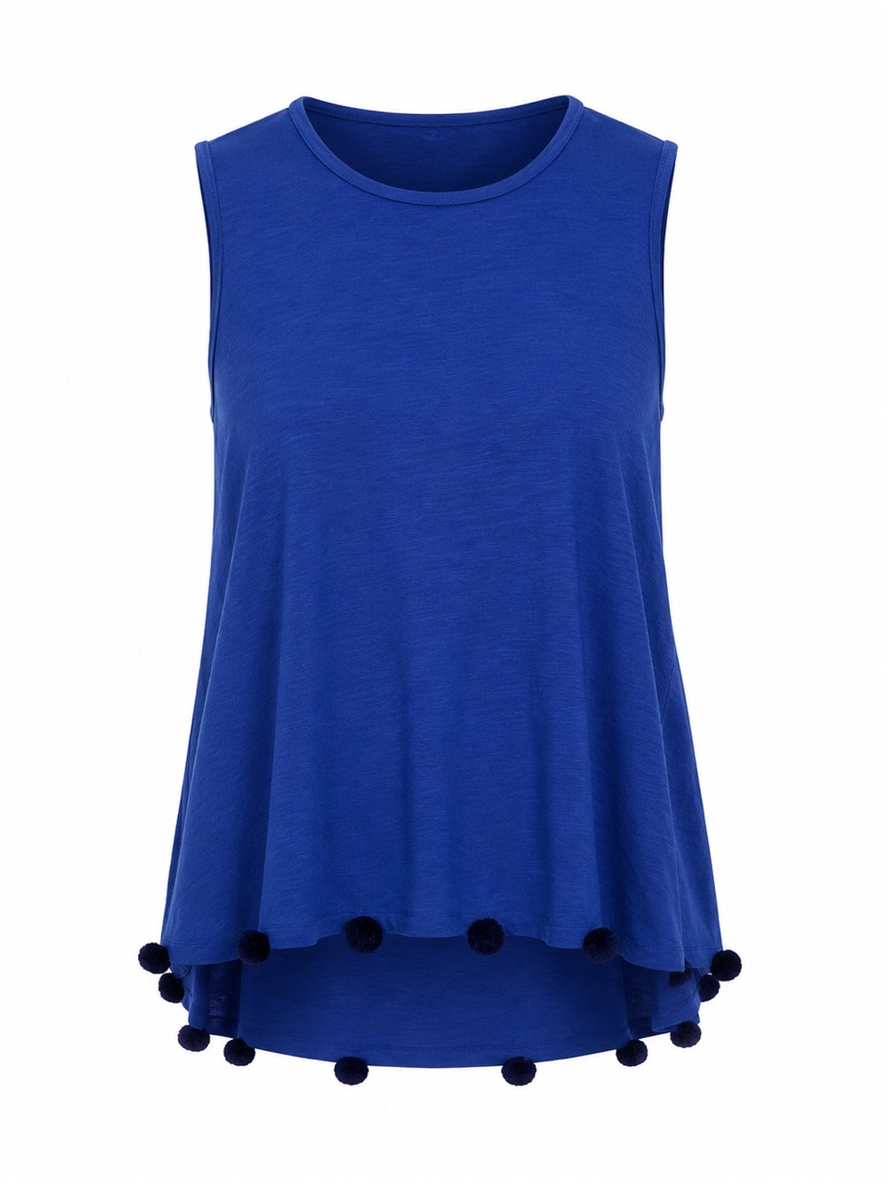 J. Crew Linen Royal Blue Pom-Pom Hem Swing Tank